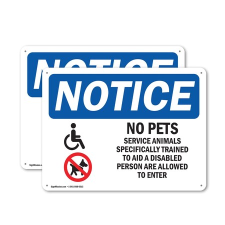Signmission No Pets Service Animals Allowed, 18 in W x Rectangle, Plastic OS-2PACK-NS-P-1218-L-16174